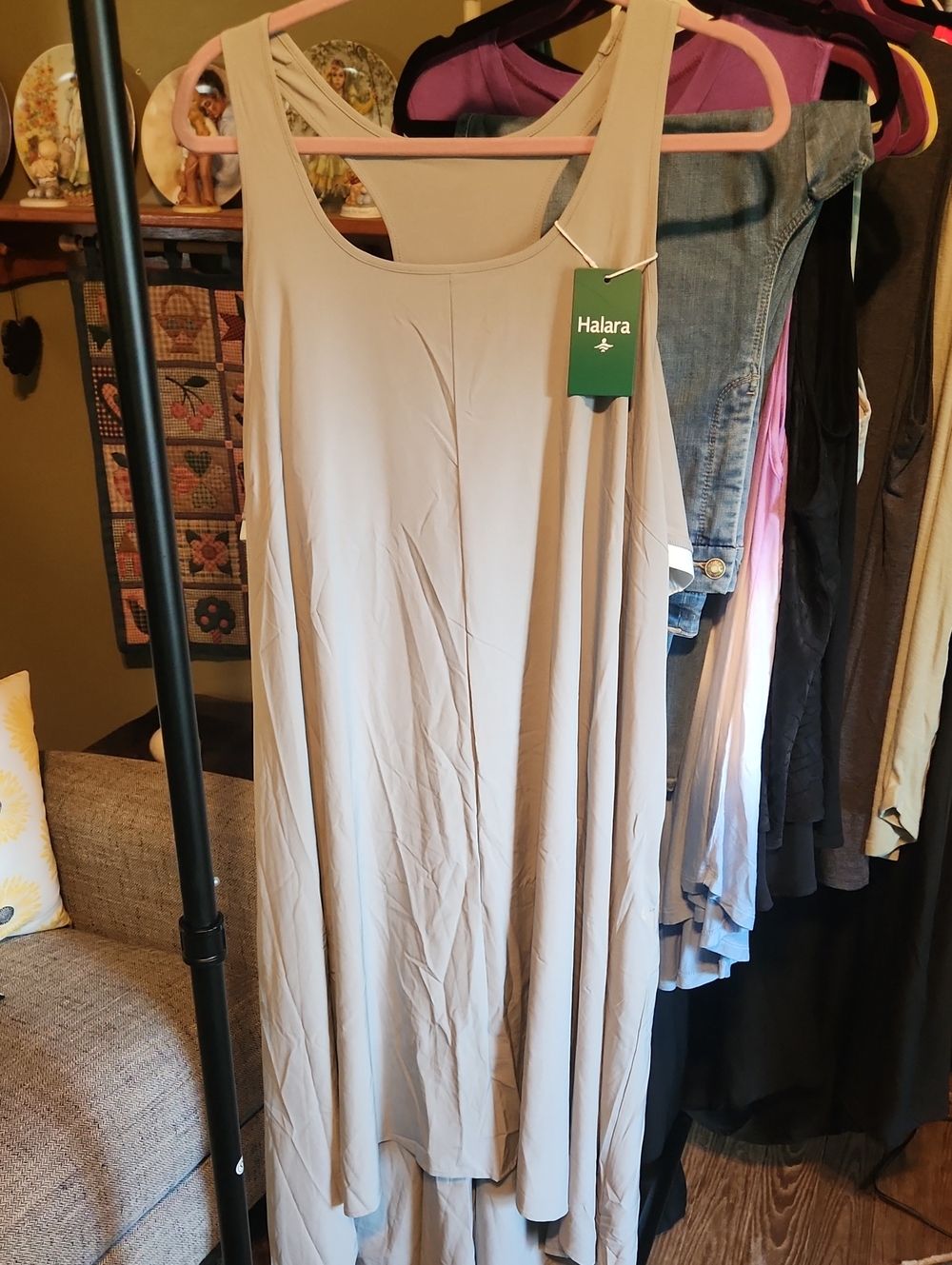 HALARA Sleeveless High-Low Tank Dress in Light Taupe